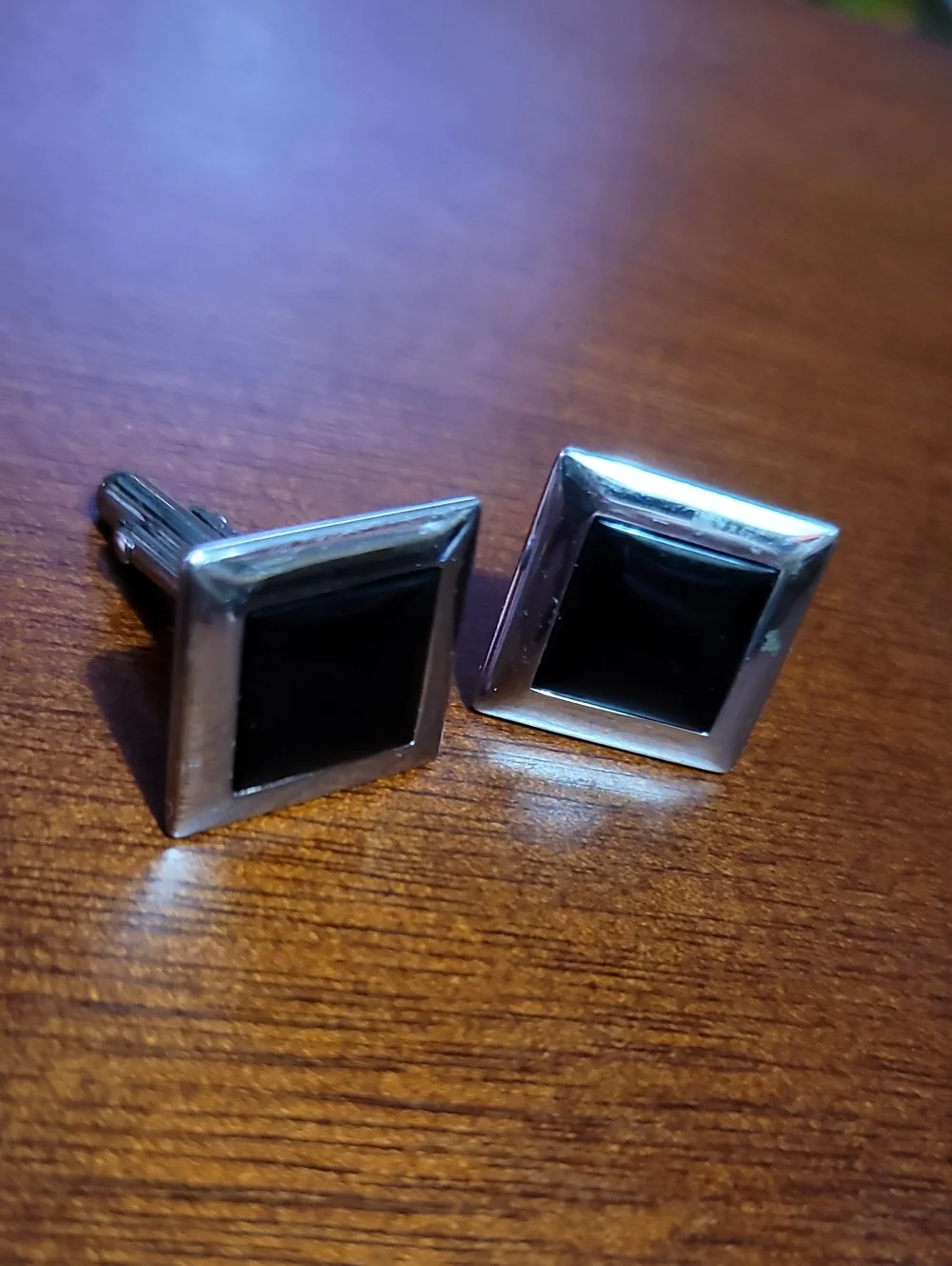 Mid-Century Cufflinks. Silver-tone And Onyx Cufflinks. Signed SWANK